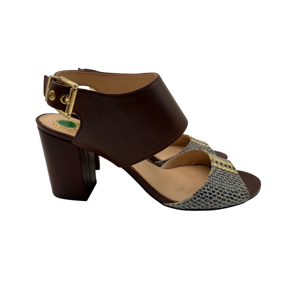 Vince Camuto Block Heel Sandals Womens 8 Brown Snakeskin Excellent Slingback